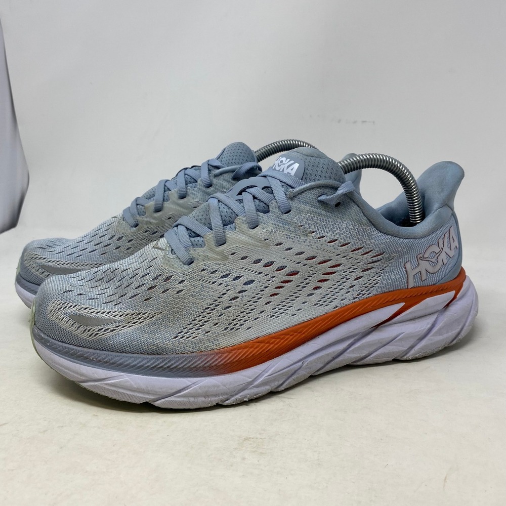 Hoka One One Clifton 8 Wide Blue Fog Orange Running Shoes Womens 9.5